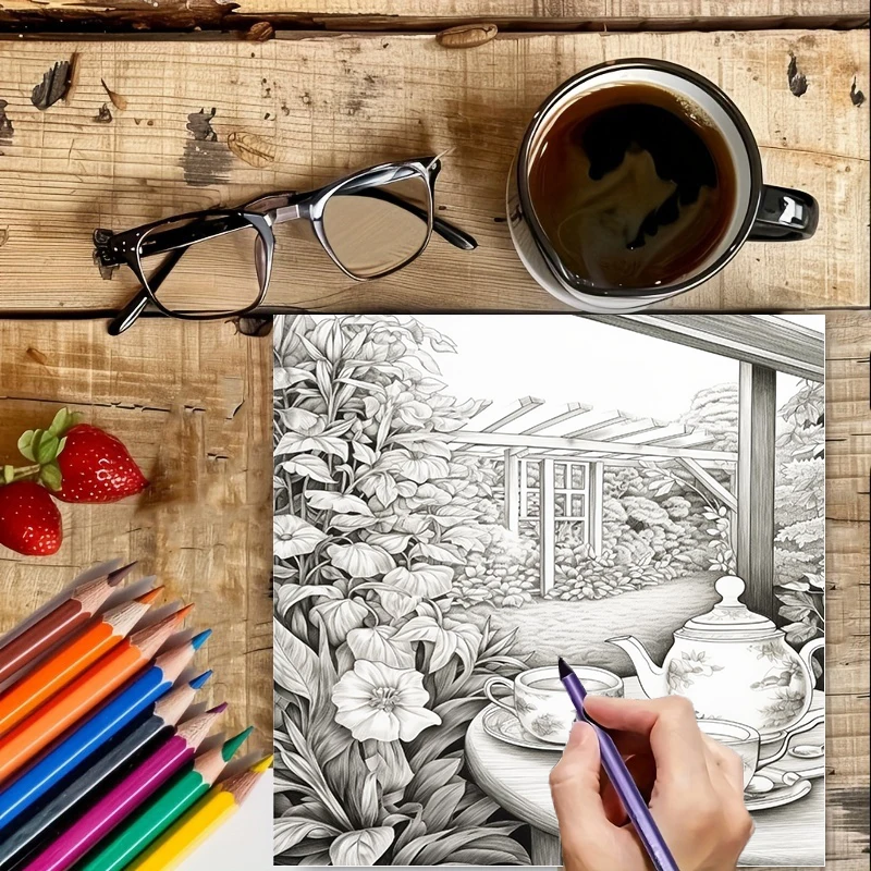 Tea In The Gardens Coloring Bo - Adult Coloring Book Stress Relief ulasan dan harga